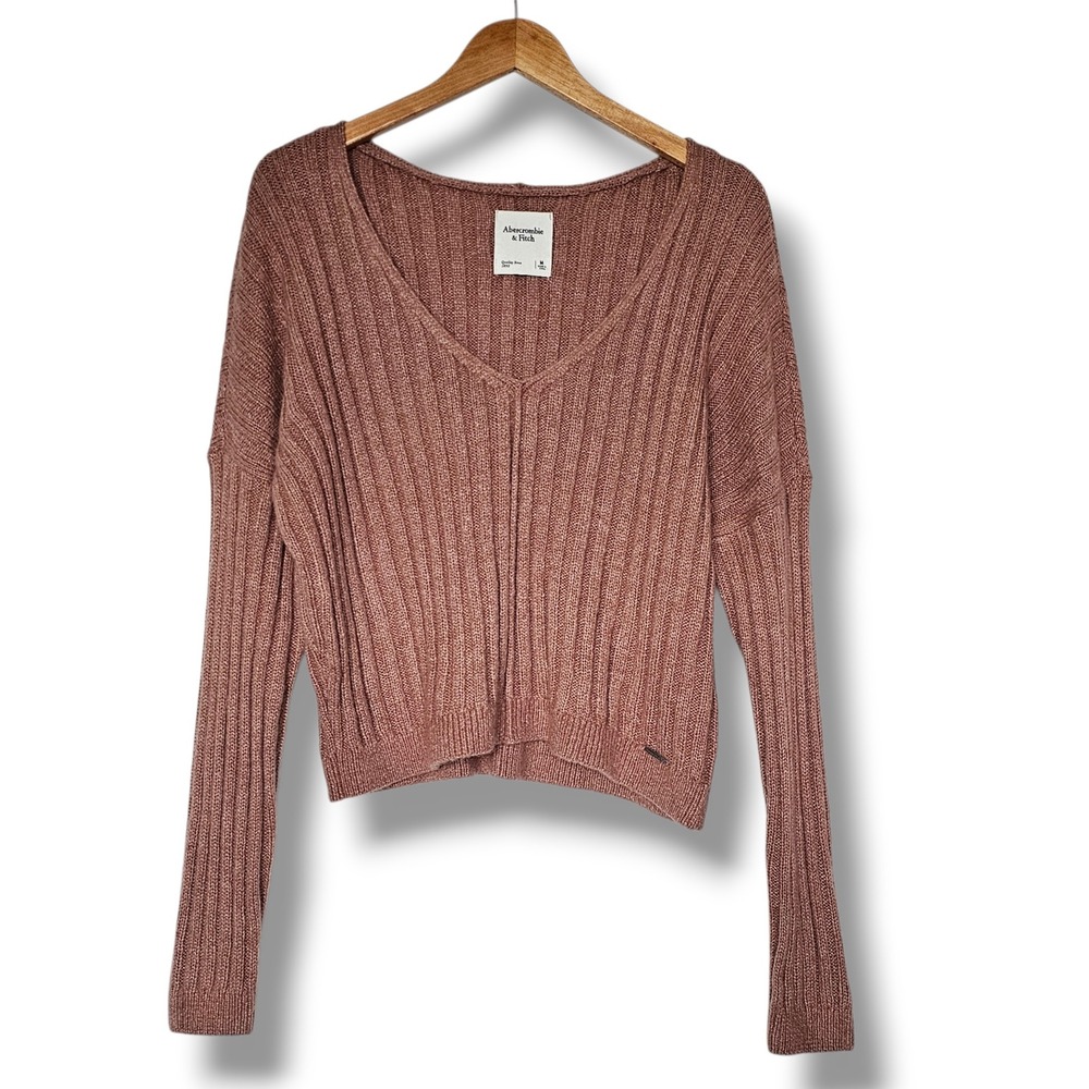 Abercrombie & Fitch Sweater M Womens Brown‎ V-Neck Ribbed Knit Fall Earthy Boho